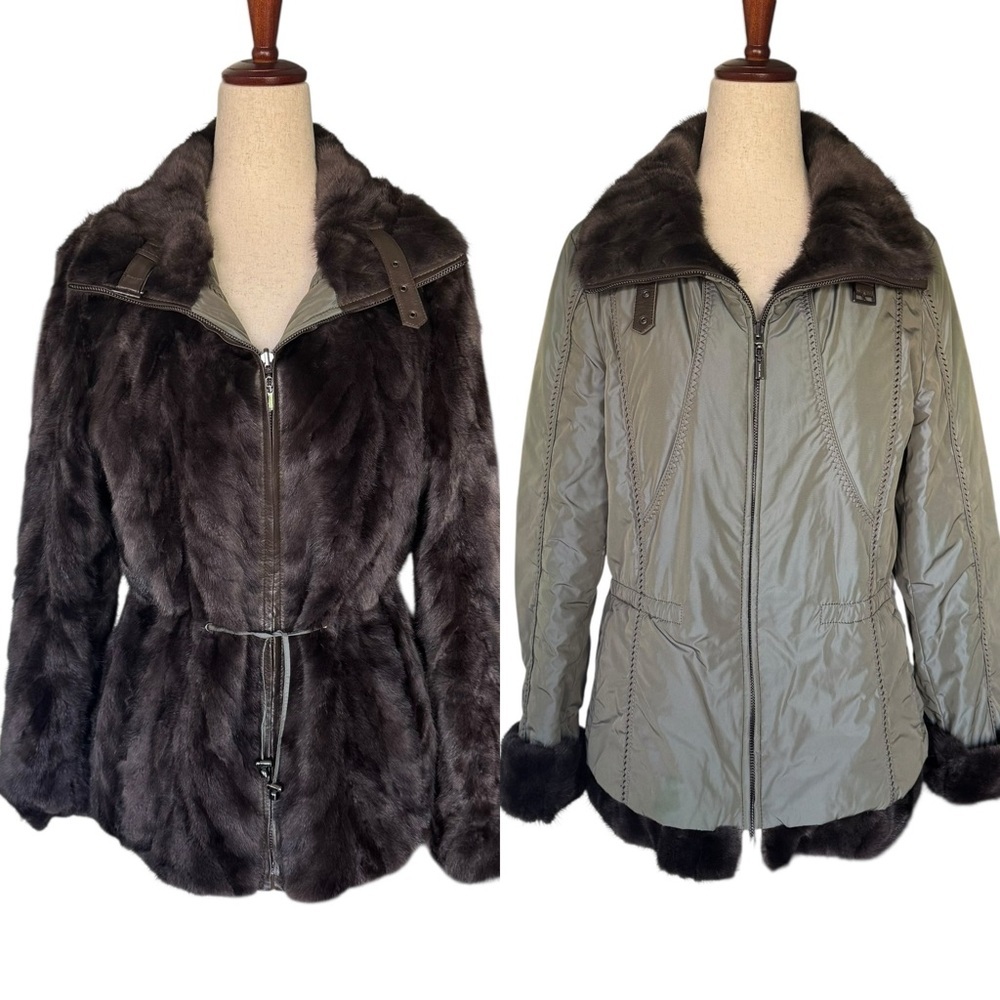 Velardi Touch Reversible Real Mink Fur Parka Jacket Coat Small